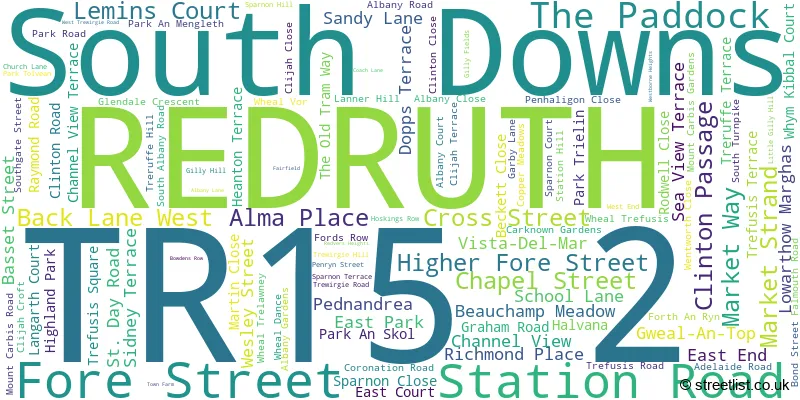 A word cloud for the TR15 2 postcode